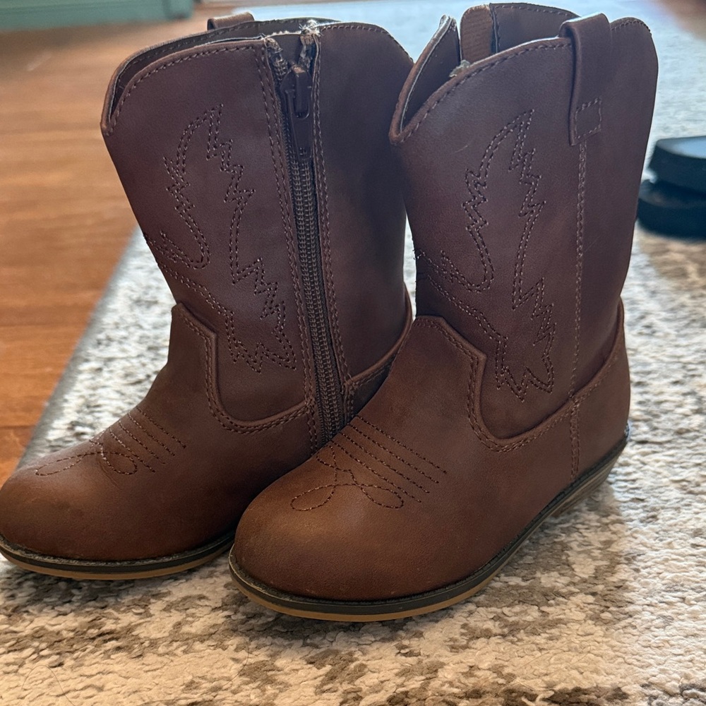 Kids Brown Cowboy Boots with Side Zipper